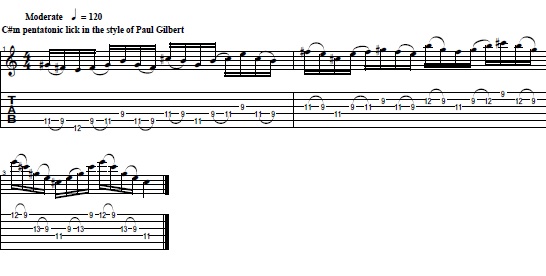 Cool C#m Pentatonic Lick in the Style of Paul Gilbert - Lead Guitar Lesson
