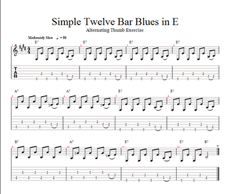 blues tablature using thumb chords