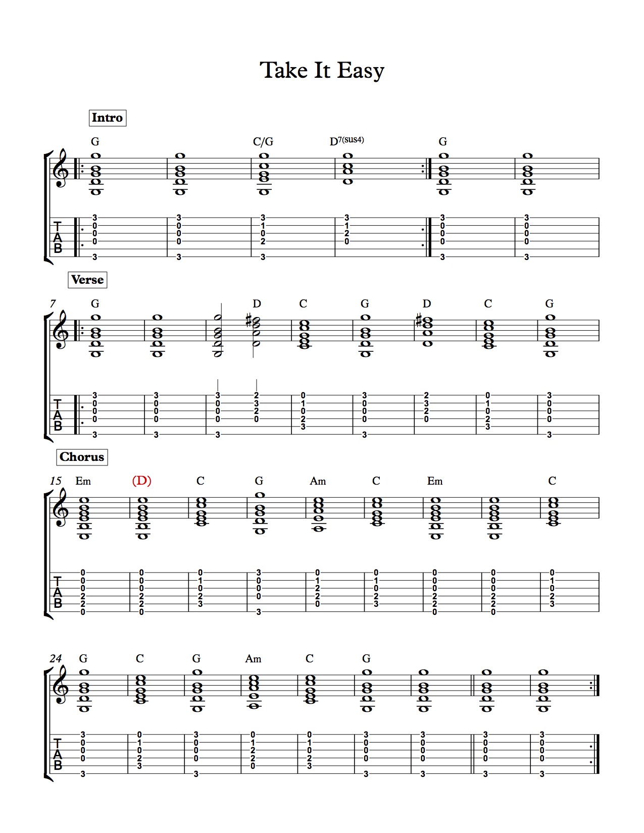 Eagles Take It Easy Guitar Chords